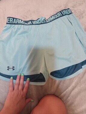 Under Armour Light Aqua Mesh Athletic Shorts with Navy Trim